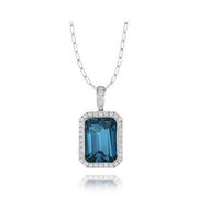 18K White Gold London Blue topaz and Diamond Pendant